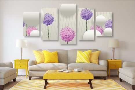 КАРТИНИ ОТ 5 ЧАСТИ – ИНТЕРЕСНИ ЦВЕТЯ С АБСТРАКТНИ ЕЛЕМЕНТИ И ШАРКИ - АБСТРАКТНИ КАРТИНИ - КАРТИНИ