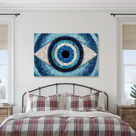 TABLEAU SUR TOILE – MOSAÏQUE BLEUE D’UN ŒIL - TABLEAUX PAR THÈME - TABLEAUX