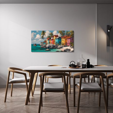 SLIKA ŠARENE KUĆE UZ OBALU - ŠARENE KUĆE - SLIKE