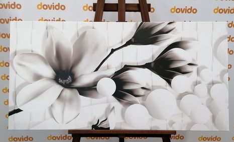 QUADRO SU TELA – MAGNOLIA IN BIANCO E NERO CON ELEMENTI ASTRATTI - QUADRI BIANCO E NERO - STAMPE E QUADRI