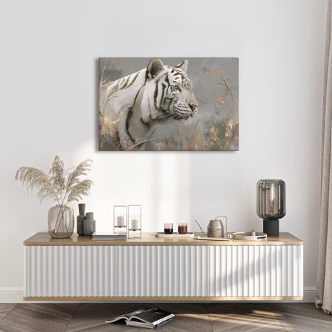 OBRAZ BÍLÝ TYGR V TRÁVĚ - OBRAZY LVI A TYGŘI - OBRAZY