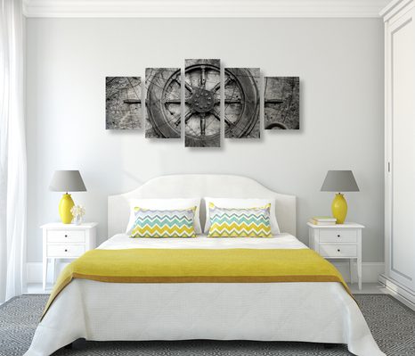 5-DÍLNÝ OBRAZ NÁMOŘNICKÉ KORMIDLO - ČERNOBÍLÉ OBRAZY - OBRAZY