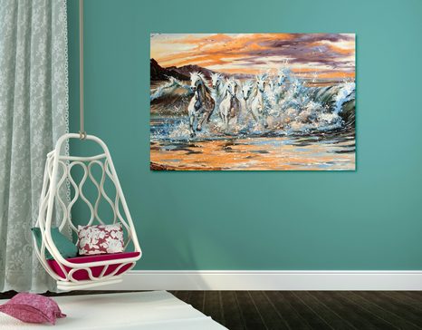 WANDBILD WASSERPFERDE - BILDER TIERE - BILDER