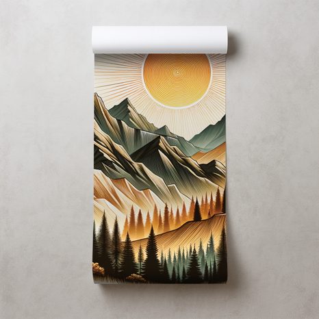 TAPETA HORSKÁ KRAJINA S VYCHÁZEJÍCÍM SLUNCEM - TAPETY VÝCHOD A ZÁPAD SLUNCE - TAPETY