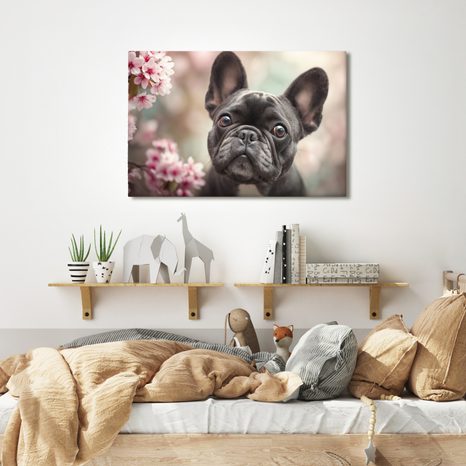 OBRAZ ROZTOMILÝ BULDOČEK MEZI KVĚTY - OBRAZY PSI - OBRAZY
