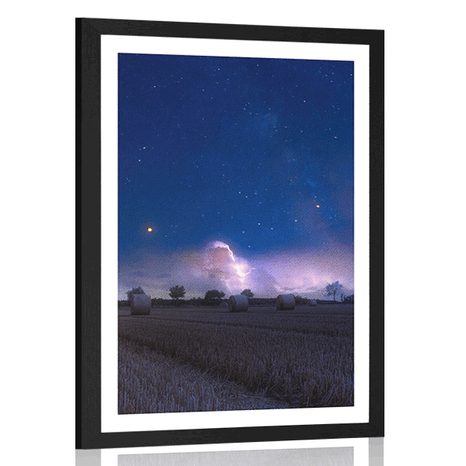 AFFICHE AVEC MONTURE BOTTE DE FOIN AU CLAIR DE LUNE - NATURE - AFFICHES