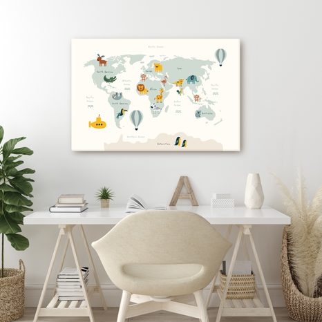 OBRAZ DĚTSKÁ MAPA SVĚTA SE ZVÍŘATY - DĚTSKÉ MAPY - OBRAZY