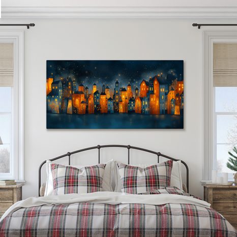 OBRAZ ZIMNÍ POHÁDKOVÁ VESNICE - BAREVNÉ DOMY - OBRAZY