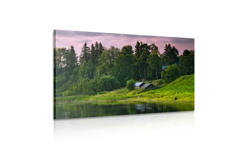 WANDBILD MÄRCHENHAFTE HÄUSER AM FLUSS - BILDER VON NATUR UND LANDSCHAFT - BILDER