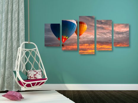 5-DIJELNA SLIKA LET BALONA IZNAD PLANINA - SLIKE MRTVE PRIRODE - SLIKE