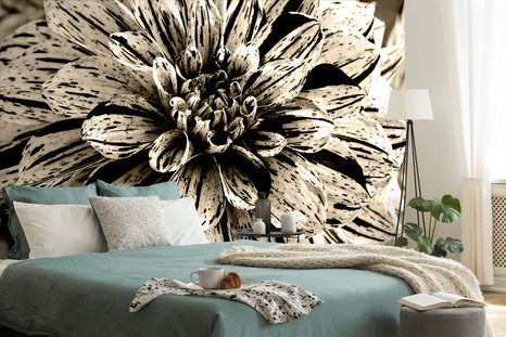 FOTOTAPETA SÉPIOVÁ EXOTICKÁ DÁLIA - ČERNOBÍLÉ TAPETY - TAPETY