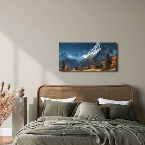 OBRAZ KOUZELNÁ ZIMNÍ KRAJINA S MĚSÍCEM - BAREVNÉ DOMY - OBRAZY