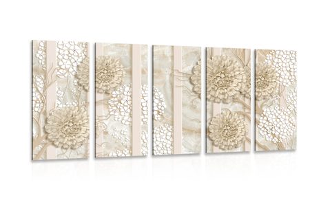 5-PIECE CANVAS PRINT ABSTRACT FLOWERS ON A MARBLE BACKGROUND - 5-PIECES - 🔥 TOTAL SALE 🔥