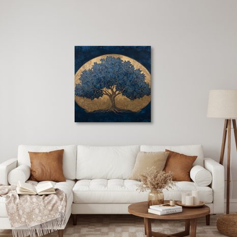 OBRAZ ZLATÝ STROM ŽIVOTA V MODRÉM PROSTORU - OBRAZY STROMY ŽIVOTA - OBRAZY