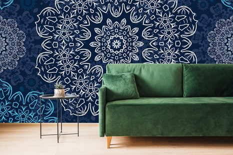 TAPETA MODRÁ MANDALA S ABSTRAKTNÍM VZOREM - TAPETY FENG SHUI - TAPETY