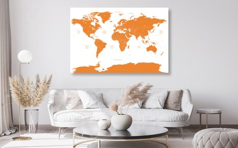 Quadri su sughero mappamondo con i singoli stati in arancione | Dovido.it
