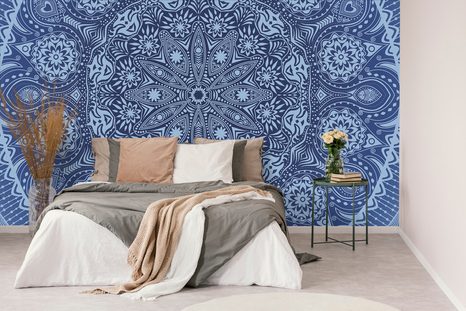 TAPETA OKRASNÁ MANDALA S KRAJKOU V MODRÉ - TAPETY FENG SHUI - TAPETY