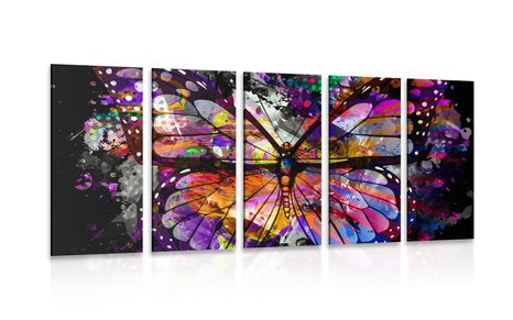 5-PIECE CANVAS PRINT UNUSUAL BUTTERFLY - POP ART PICTURES - PICTURES