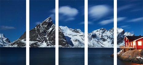 5-TEILIGES WANDBILD LANDSCHAFT BEI NACHT IN NORWEGEN - BILDER VON NATUR UND LANDSCHAFT - BILDER