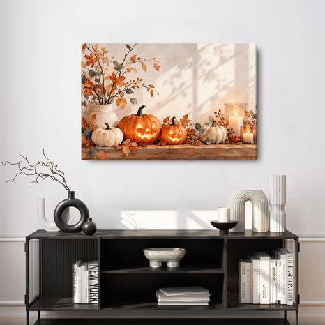 QUADRO SU TELA – ZUCCHE AUTUNNALI CON CANDELE - QUADRI HALLOWEEN E HORROR - STAMPE E QUADRI