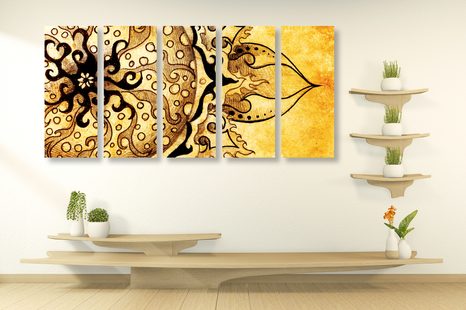 5-TEILIGES WANDBILD MANDALA MIT VINTAGE TOUCH - BILDER MIT FENG SHUI-MOTIVEN - BILDER