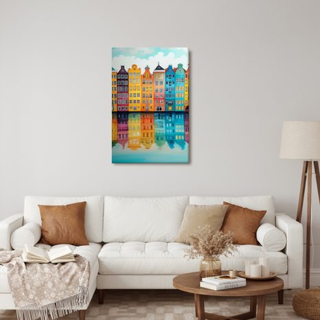 OBRAZ PESTRÁ MĚSTSKÁ ARCHITEKTURA - BAREVNÉ DOMY - OBRAZY