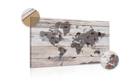 OBRAZ NA KORKU MAPA NA DŘEVĚNÉM PODKLADU - OBRAZY NA KORKU - OBRAZY