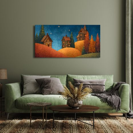 OBRAZ SVÁTEČNÍ KLIDNÁ NOC - BAREVNÉ DOMY - OBRAZY