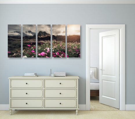 TABLOU 5-PIESE LUNCA DE FLORI ÎNFLORITOARE - TABLOU NATURĂ ȘI PEISAJE NATURALE - TABLOURI