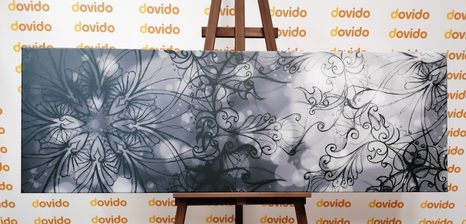 OBRAZ KVĚTINOVÁ MANDALA V ČERNOBÍLÉM PROVEDENÍ - ČERNOBÍLÉ OBRAZY - OBRAZY