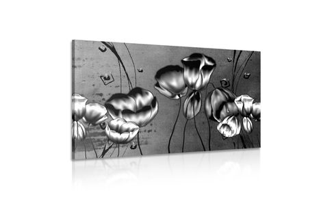 TABLOU MACI ROȘII CU ATINGERE ETNO ÎN DESIGN ALB-NEGRU - TABLOURI ALB-NEGRU - TABLOURI