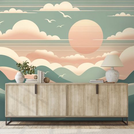 TAPETE PASTELLBERGE MIT SONNENAUFGANG - TAPETEN SONNENAUFGANG UND SONNENUNTERGANG - TAPETEN