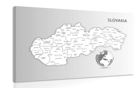 CANVAS PRINT BLACK AND WHITE MAP OF THE SLOVAK REPUBLIC - PICTURES OF MAPS - PICTURES