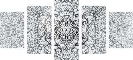 5 RÉSZES KÉP ETNIKUS MANDALA FEKETE FEHÉRBEN - FEKETE-FEHÉR KÉPEK - KÉPEK