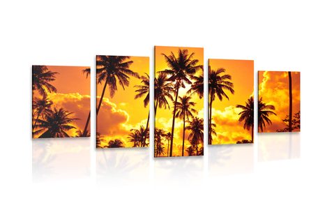 5 PART PICTURE COCONUT TREES ON THE BEACH