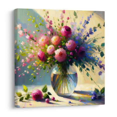 QUADRO SU TELA – FIORI COLORATI NELLA LUCE DEL MATTINO - QADRI DI ROSE - STAMPE E QUADRI