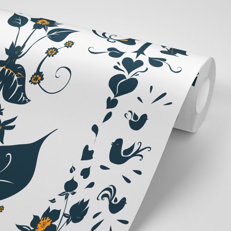 TAPETE BLAUES VOLKSMUSTER - GEMUSTERTE TAPETEN - TAPETEN