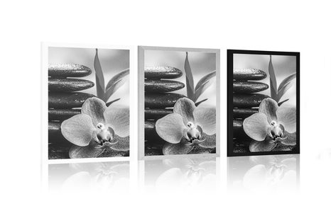 POSTER ZEN-KOMPOSITION ZUM MEDITIEREN IN SCHWARZ-WEISS - SCHWARZ-WEISS - POSTER