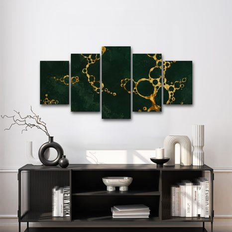TABLEAU EN 5 PARTIES – CERCLES ABSTRAITS DORÉS - IMAGES FORMES ABSTRAITES - TABLEAUX