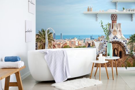 FOTOTAPETE BLICK AUF DEN PARK GÜELL IN BARCELONA - TAPETEN VON STÄDTEN - TAPETEN