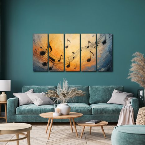 5-TEILIGES WANDBILD MUSIKALISCHE HARMONIE IN FARBEN - MUSIKBILDER - BILDER