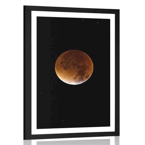 PLAKAT S PASPARTUJEM LUNA NA NOČNEM NEBU - VESOLJE IN ZVEZDE - PLAKATI