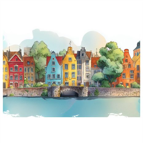 OBRAZ BAREVNÉ DOMY U ŘEKY - BAREVNÉ DOMY - OBRAZY