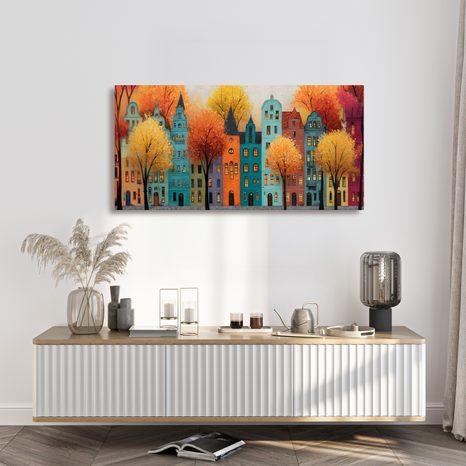 OBRAZ MALEBNÉ DOMY V PODZIMNÍM HÁVU - BAREVNÉ DOMY - OBRAZY