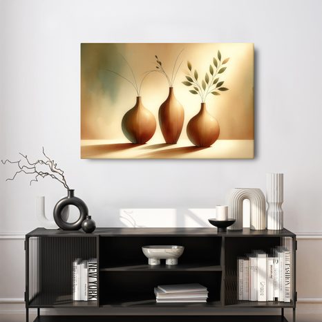 TABLOU TREI VAZE ÎN LUMINĂ CALDĂ - TABLOURI BOTANICE - TABLOURI