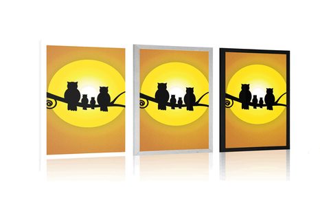 PLAKAT DRUŽINA SOVIC NA DREVESNI VEJI - ŽIVALI - PLAKATI