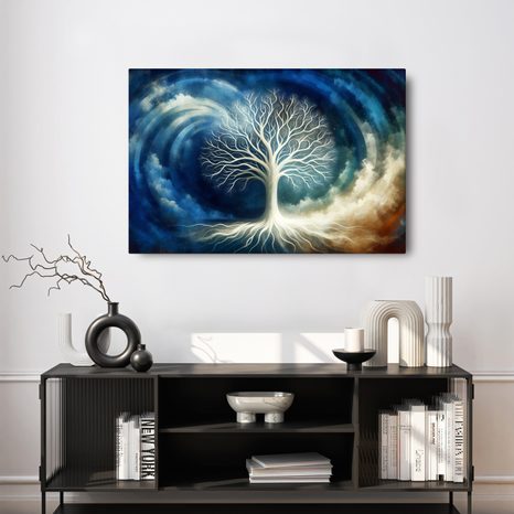 OBRAZ MYSTICKÝ STROM ŽIVOTA V MODRÝCH VLNÁCH - OBRAZY STROMY ŽIVOTA - OBRAZY