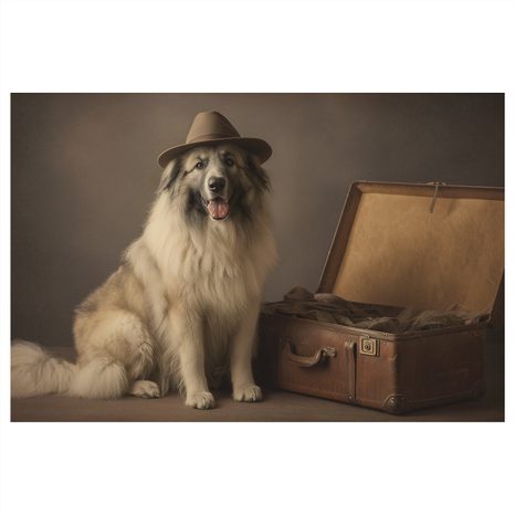 OBRAZ PES S KLOBOUKEM A KUFREM - OBRAZY PSI - OBRAZY