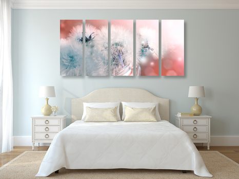 5-DÍLNÝ OBRAZ PAMPELIŠKA S ABSTRAKTNÍMI PRVKY - OBRAZY KVĚTŮ - OBRAZY