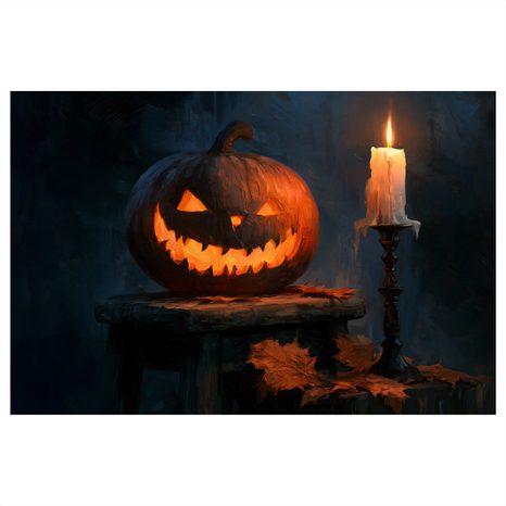 WANDBILD GRUSELKÜRBIS MIT KERZE - HALLOWEEN- UND HORROR-BILDER - BILDER